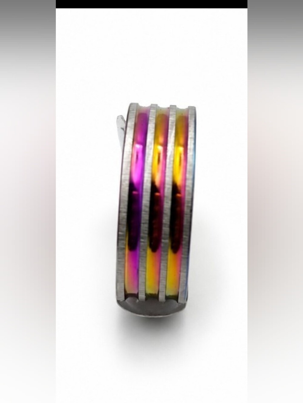 Stainless Steel Iridescent Silver and Purple Women's Ring U.S 9.5